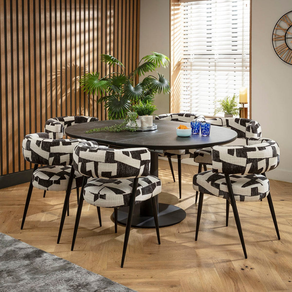 Ensemble de salle à manger rond extensible 6 places Mila &amp; Venus en céramique noire