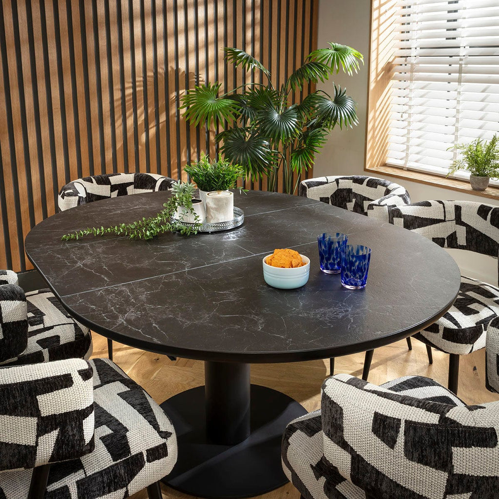 Ensemble de salle à manger rond extensible 6 places Mila &amp; Venus en céramique noire