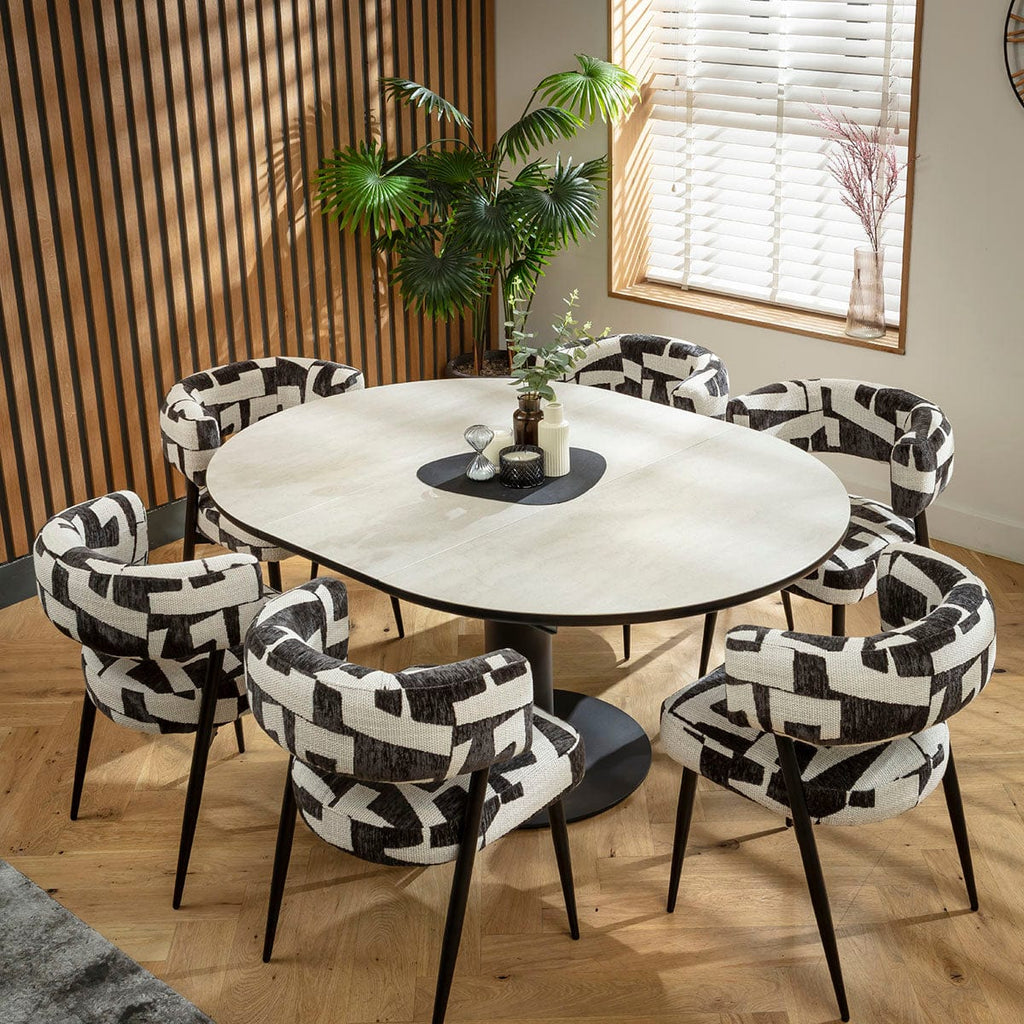 Ensemble de salle à manger rond extensible 6 places Mila &amp; Venus en céramique noire et gris clair