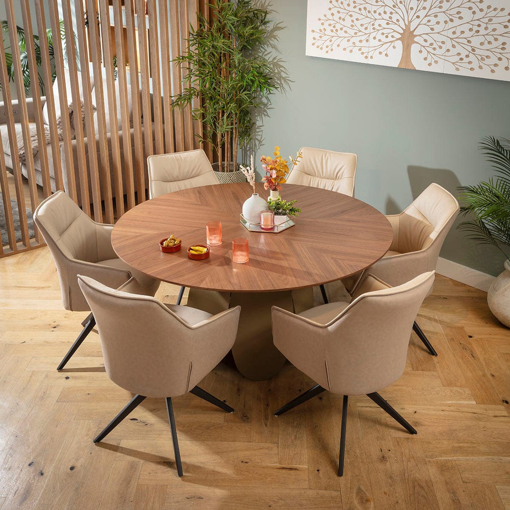 Ensemble de salle à manger rond moderne 6 places Millie &amp; Phoenix, crème et noyer