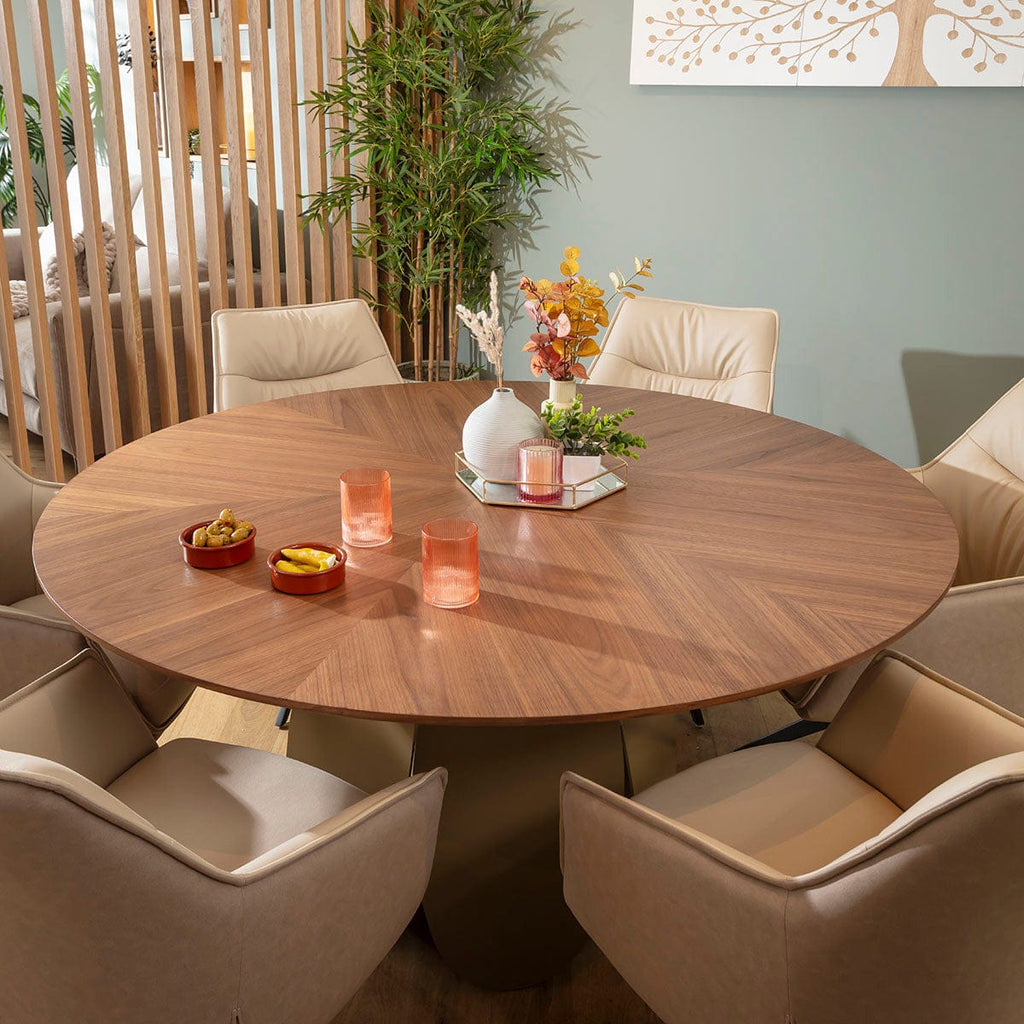 Ensemble de salle à manger rond moderne 6 places Millie &amp; Phoenix, crème et noyer