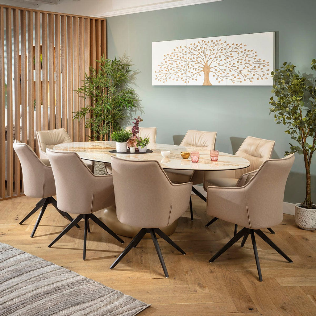 Ensemble de salle à manger ovale 8 places Millie &amp; Venusia, en céramique crème et blanche