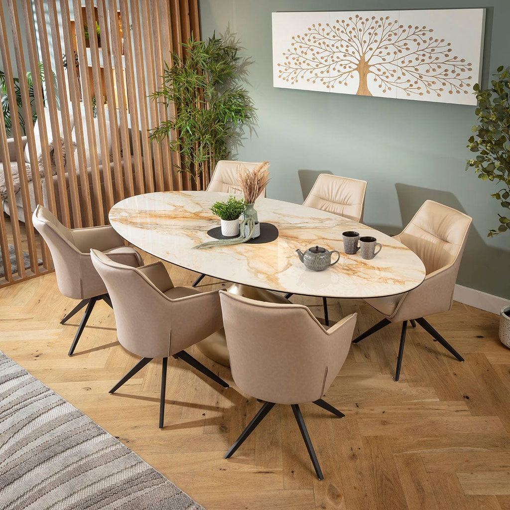 Ensemble de salle à manger ovale 6 places Millie &amp; Venusia Luxury, céramique crème et blanche