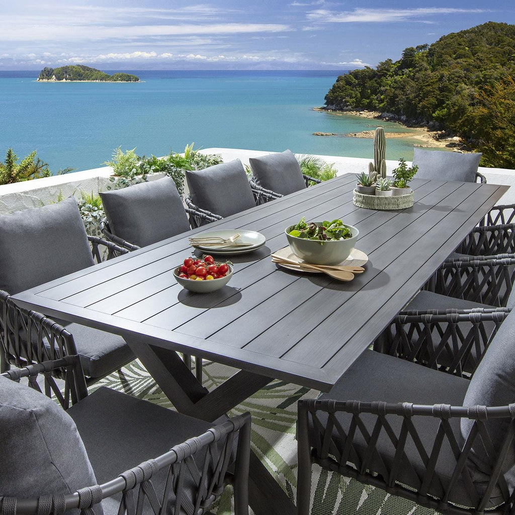 Ensemble de salle à manger de jardin Verity 10 places, aluminium effet bois gris