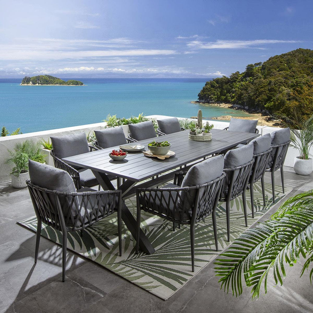 Ensemble de salle à manger de jardin Verity 10 places, aluminium effet bois gris