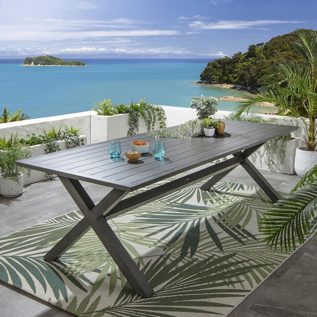 Ensemble de salle à manger de jardin Verity 10 places, aluminium effet bois gris