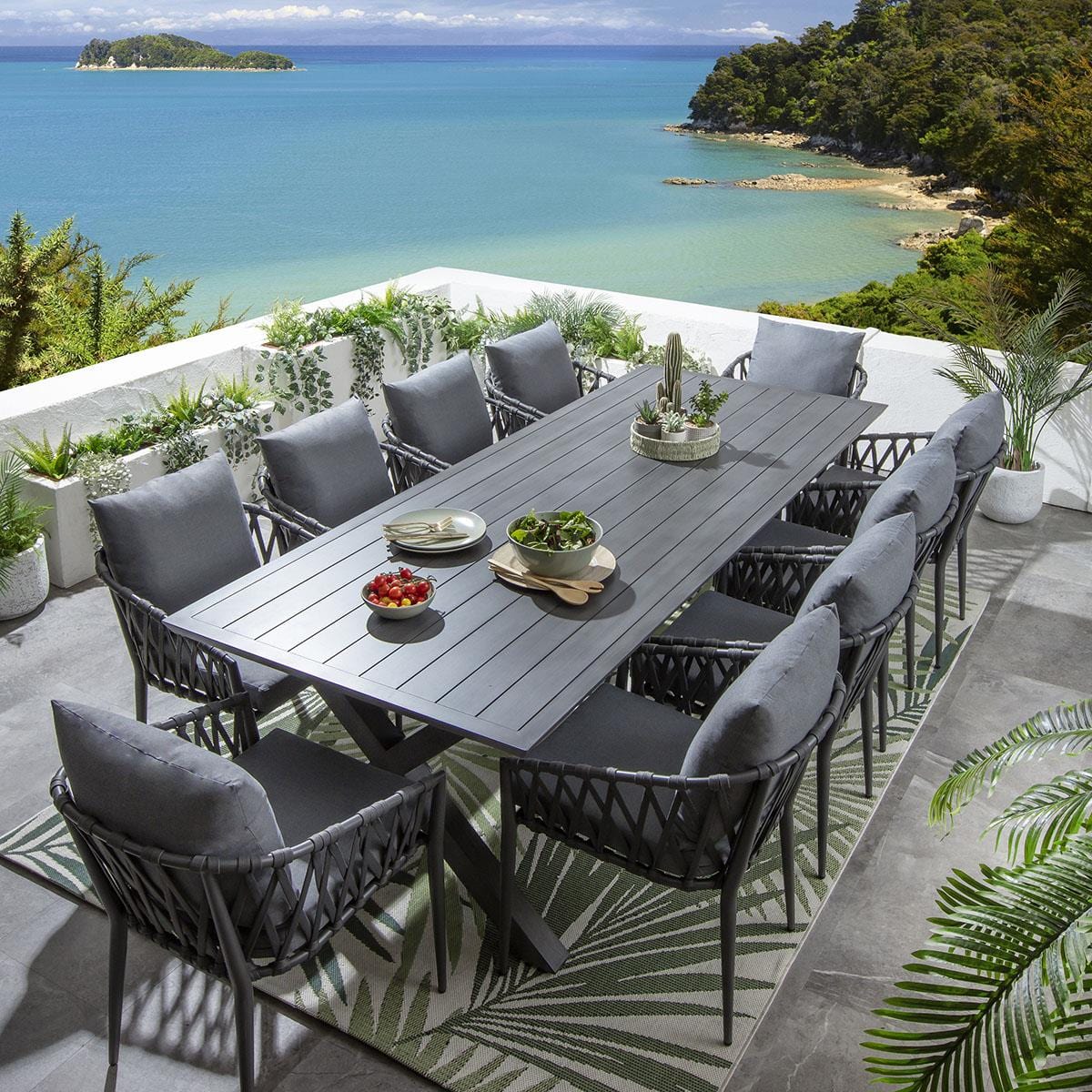Ensemble de salle à manger de jardin Verity 10 places, aluminium effet bois gris