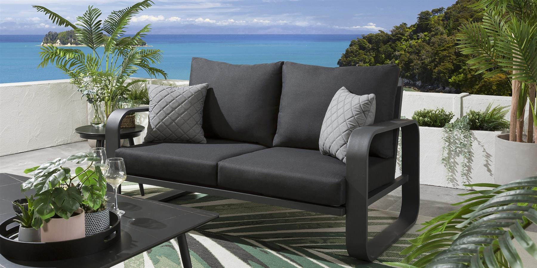 Canapé de jardin 2 places Freddy, couleur anthracite, 160 cm