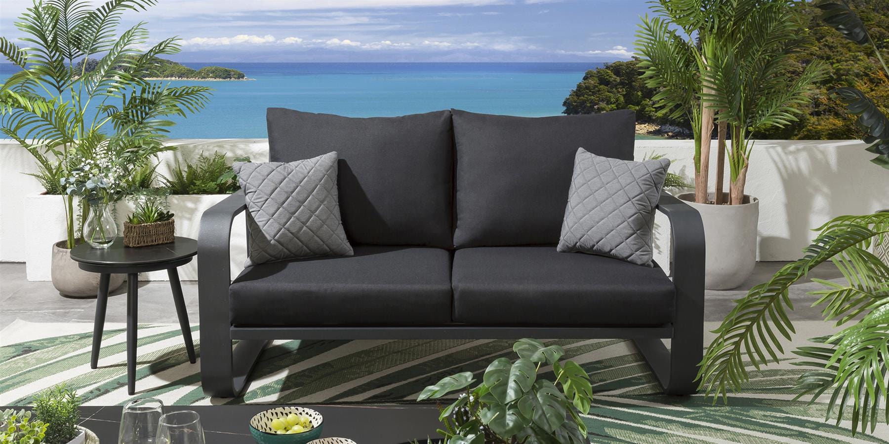 Canapé de jardin 2 places Freddy, couleur anthracite, 160 cm