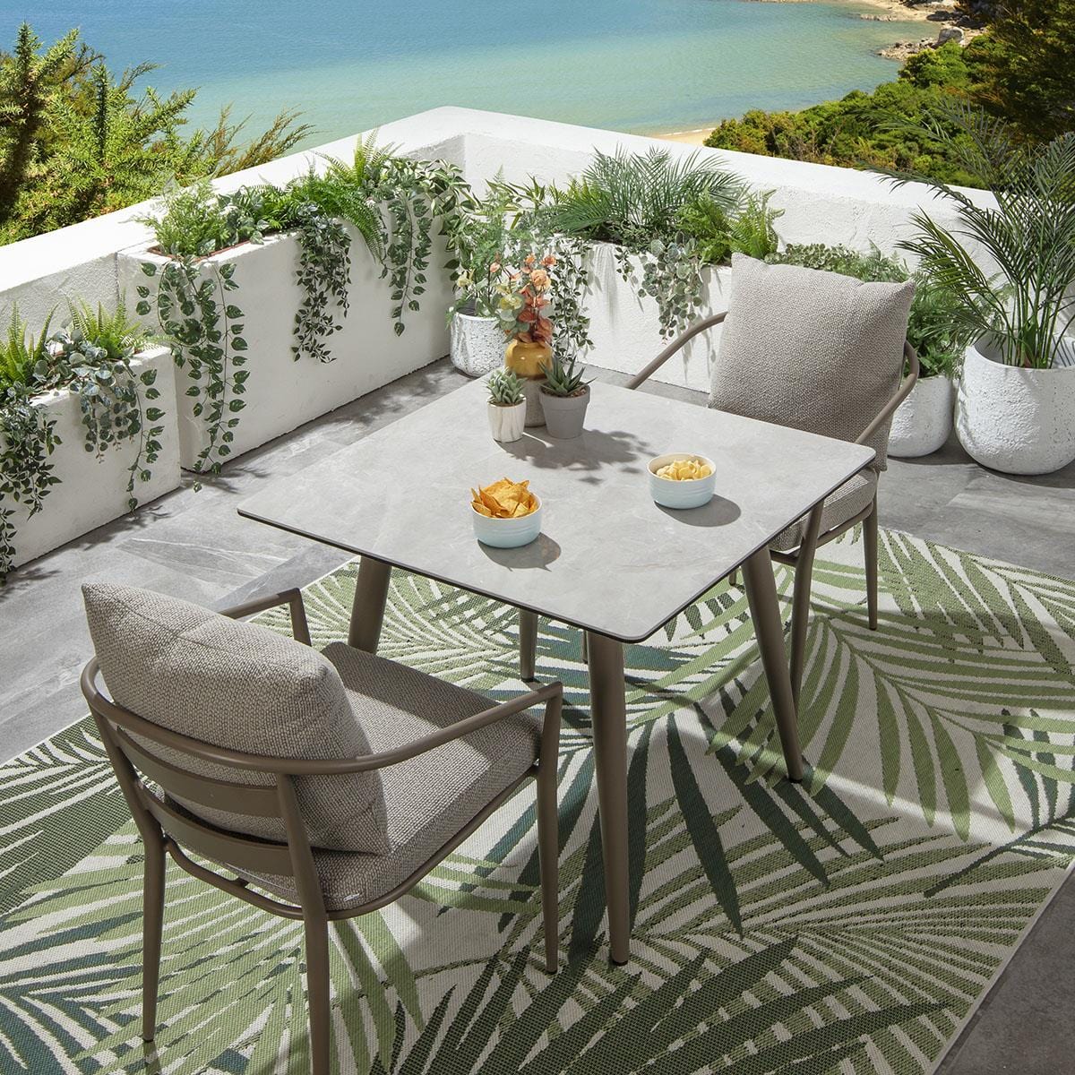 Ensemble de salle à manger de jardin carré Mia 2 places en céramique, couleur crème, aluminium