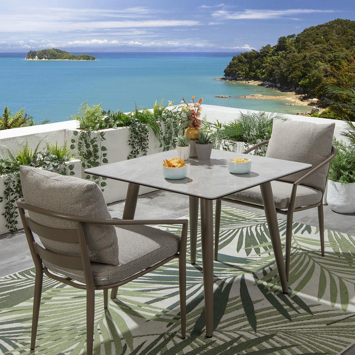 Ensemble de salle à manger de jardin carré Mia 2 places en céramique, couleur crème, aluminium