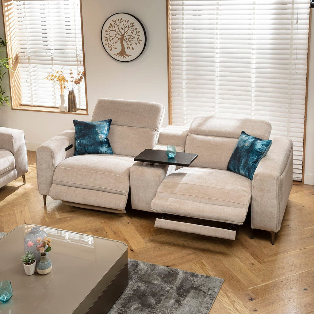 Canapé inclinable moderne Florance 2 places avec console de rangement, gris mastic, 243 x 105 cm