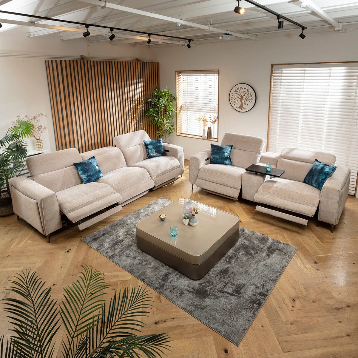 Ensemble canapé 3 et 2 places Florance Modern avec console de rangement, gris mastic