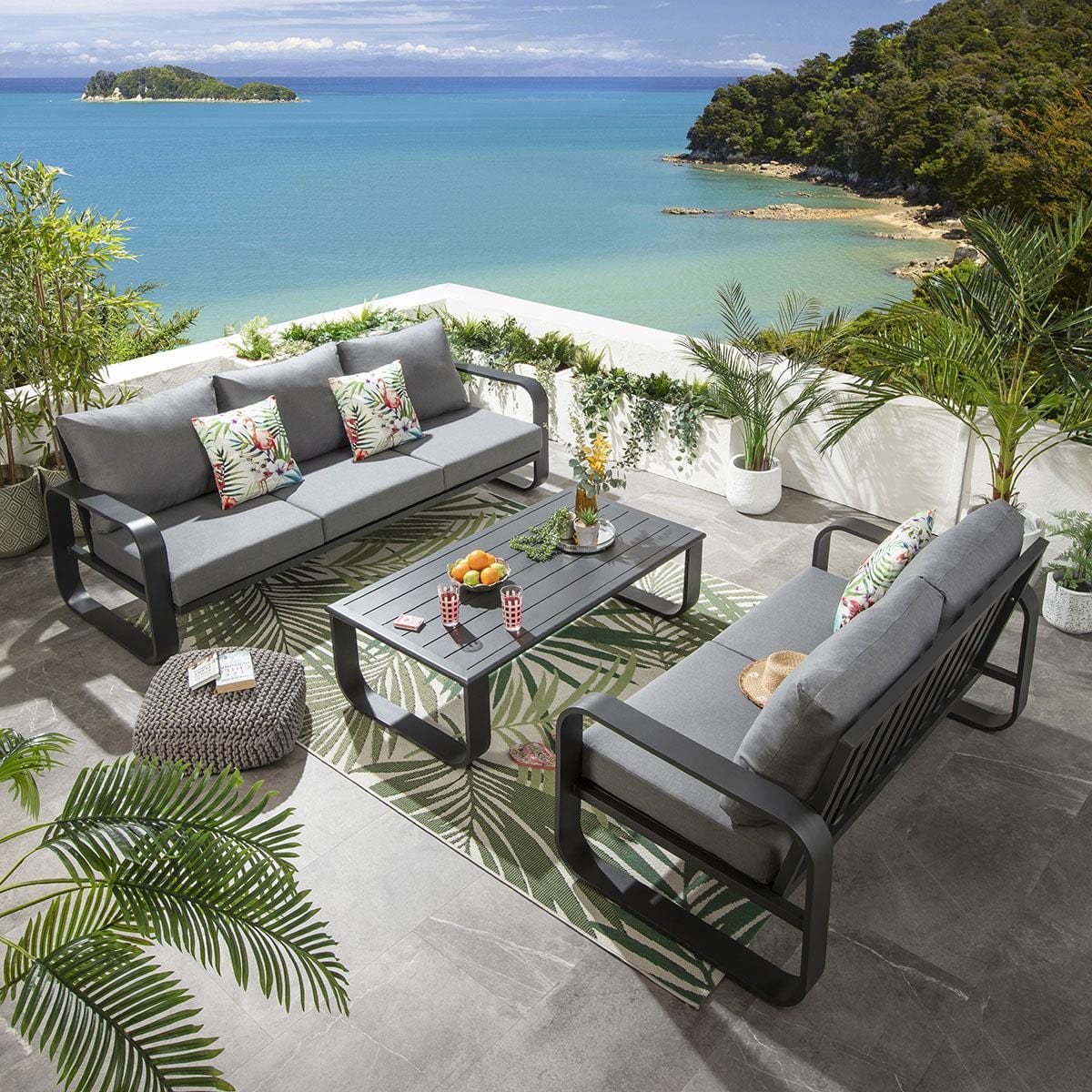 Freddy 3 Seater Outdoor Garden Sofa Grey 230cm