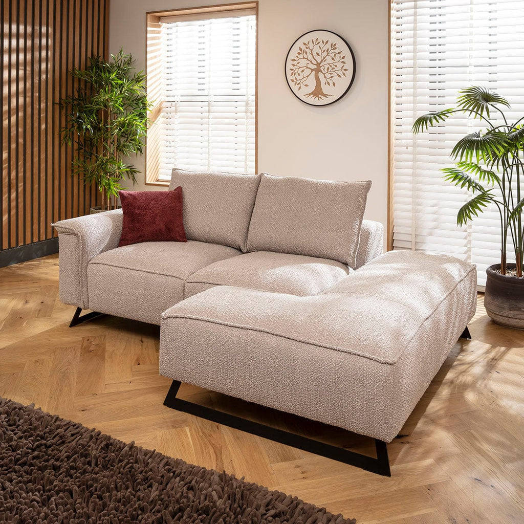 Canapé méridienne 3 places Effie, petit modèle, en boucle beige ivoire, 230 x 155 cm