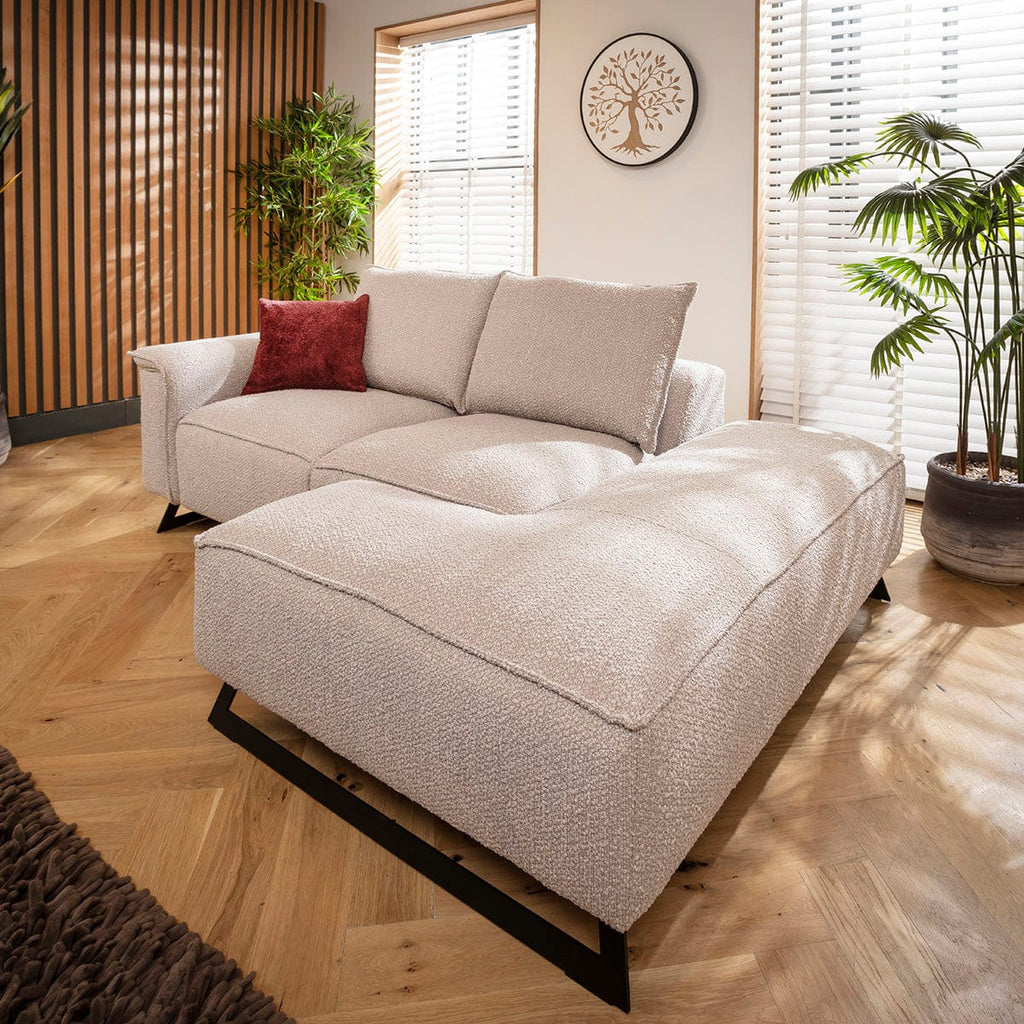 Canapé méridienne 3 places Effie, petit modèle, en boucle beige ivoire, 230 x 155 cm