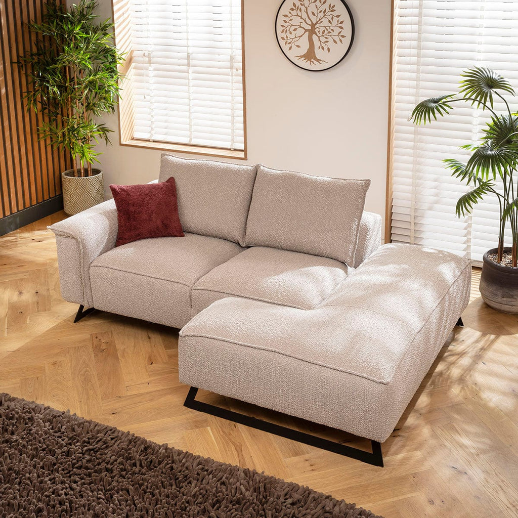 Canapé méridienne 3 places Effie, petit modèle, en boucle beige ivoire, 230 x 155 cm