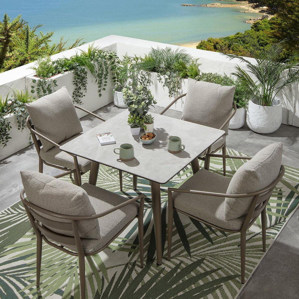 Ensemble de salle à manger de jardin carré Mia 4 places en céramique, couleur crème, aluminium