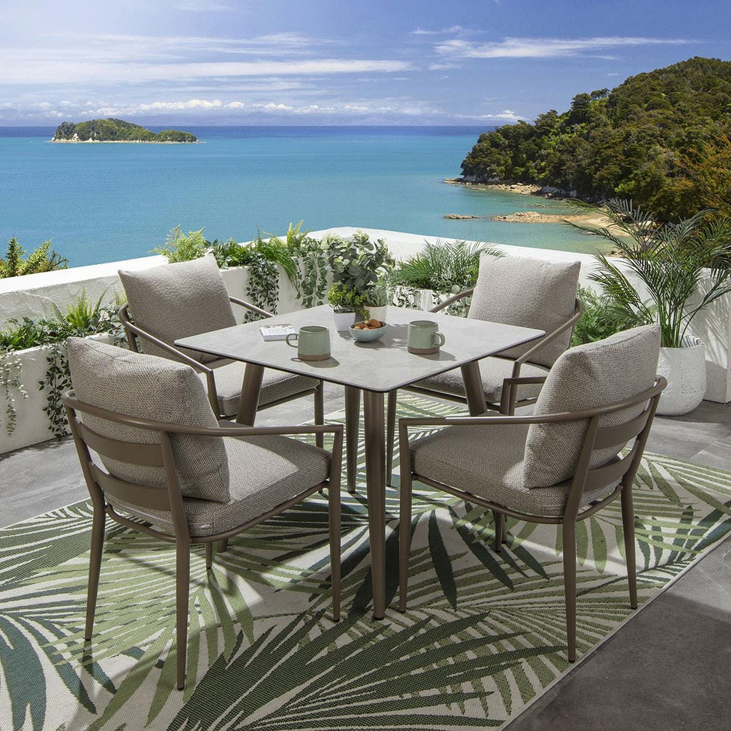 Ensemble de salle à manger de jardin carré Mia 4 places en céramique, couleur crème, aluminium