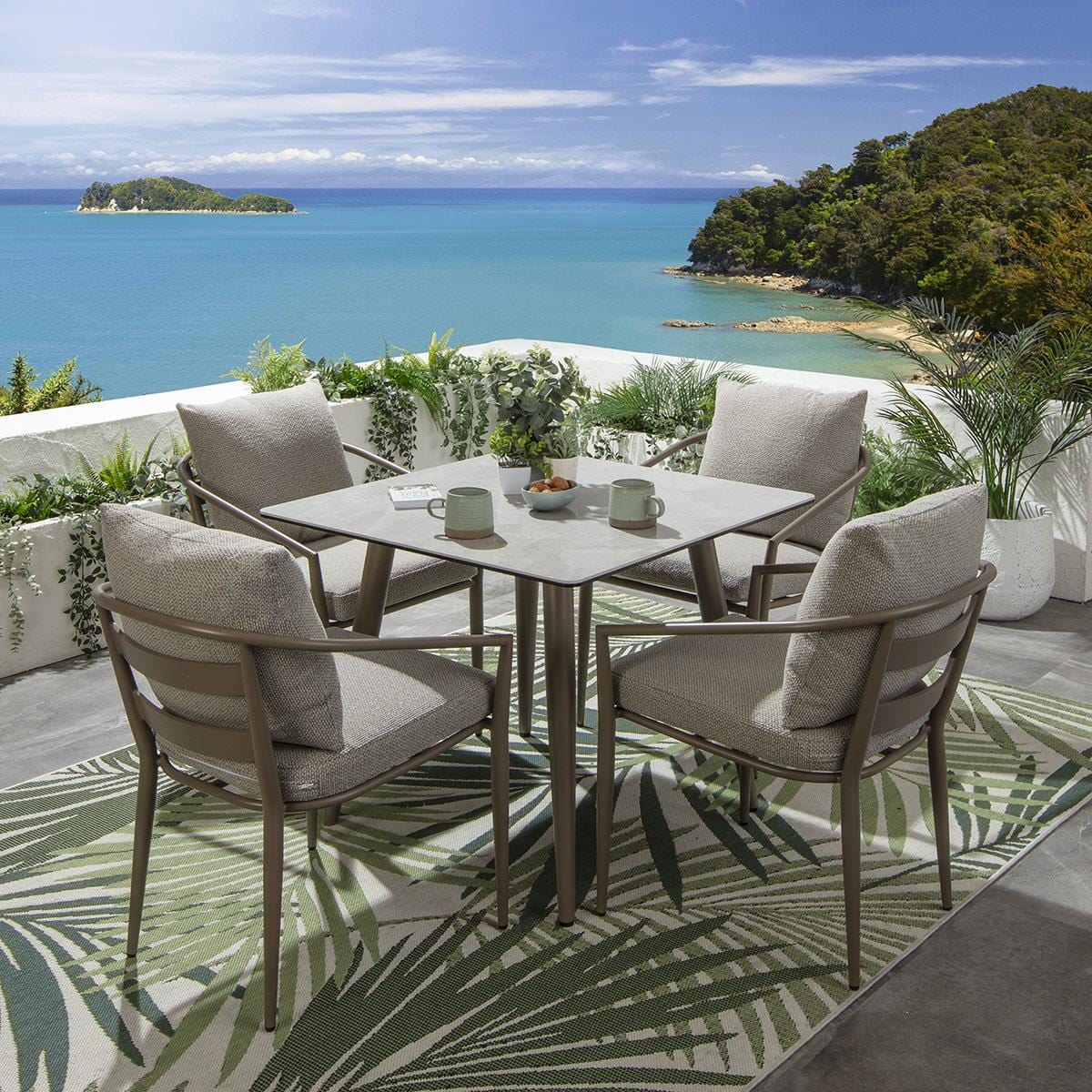 Ensemble de salle à manger de jardin carré Mia 4 places en céramique, couleur crème, aluminium