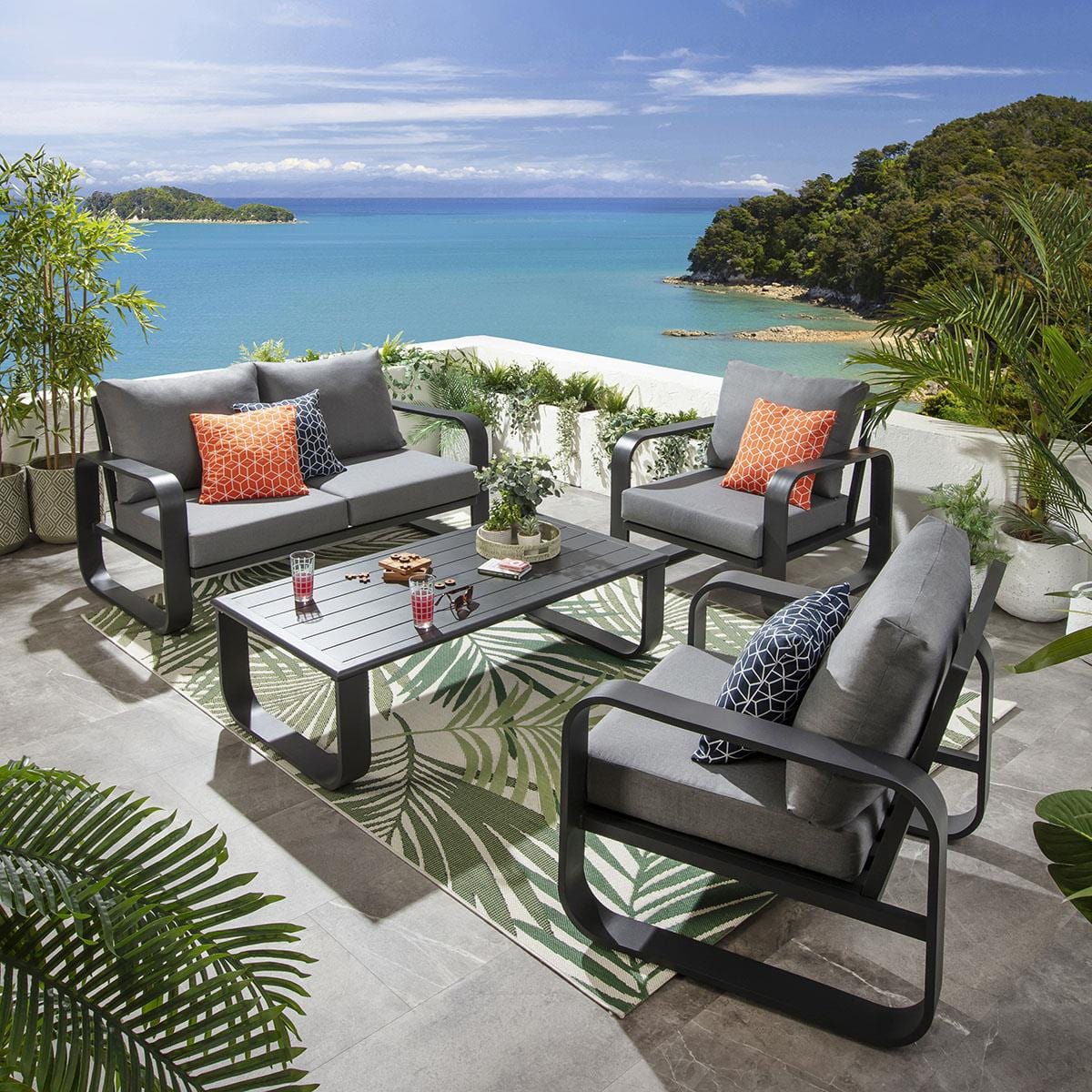 Ensemble canapé et fauteuil de jardin Freddy 4 places gris