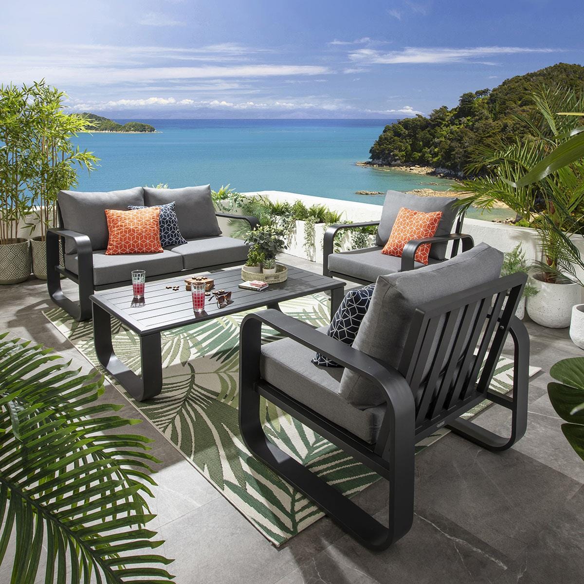 Ensemble canapé et fauteuil de jardin Freddy 4 places gris