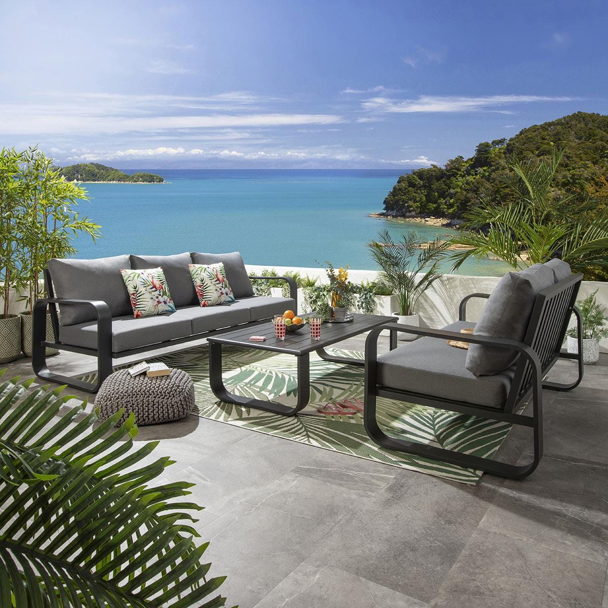 Ensemble de canapés de jardin 5 places Freddy, gris