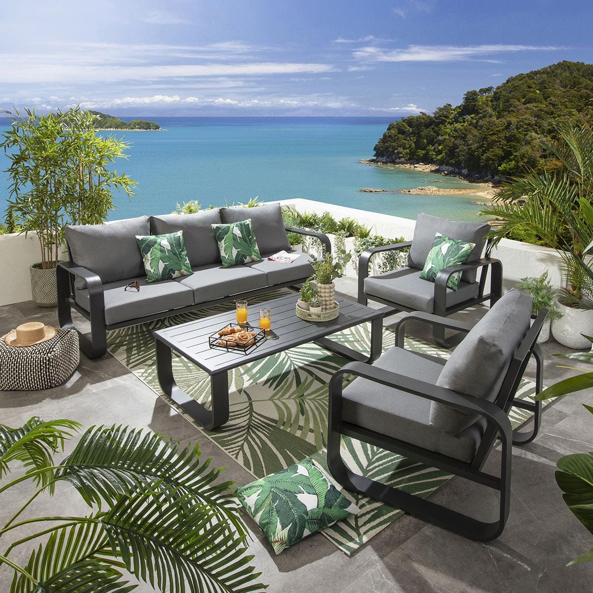 Ensemble canapé et fauteuil de jardin Freddy 5 places gris