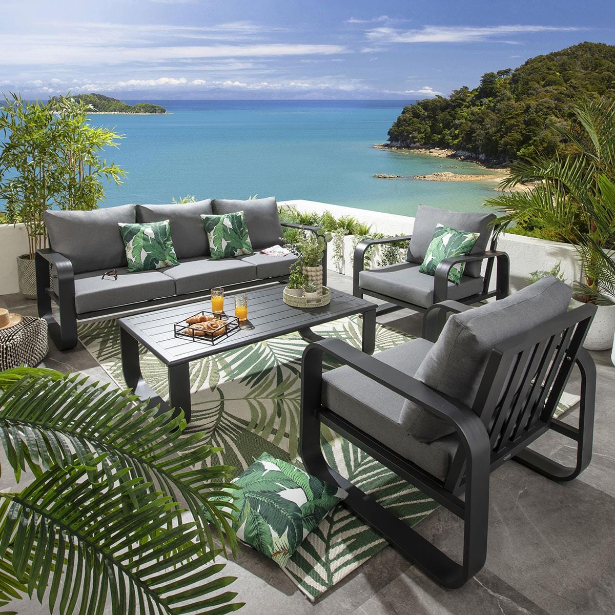 Ensemble canapé et fauteuil de jardin Freddy 5 places gris