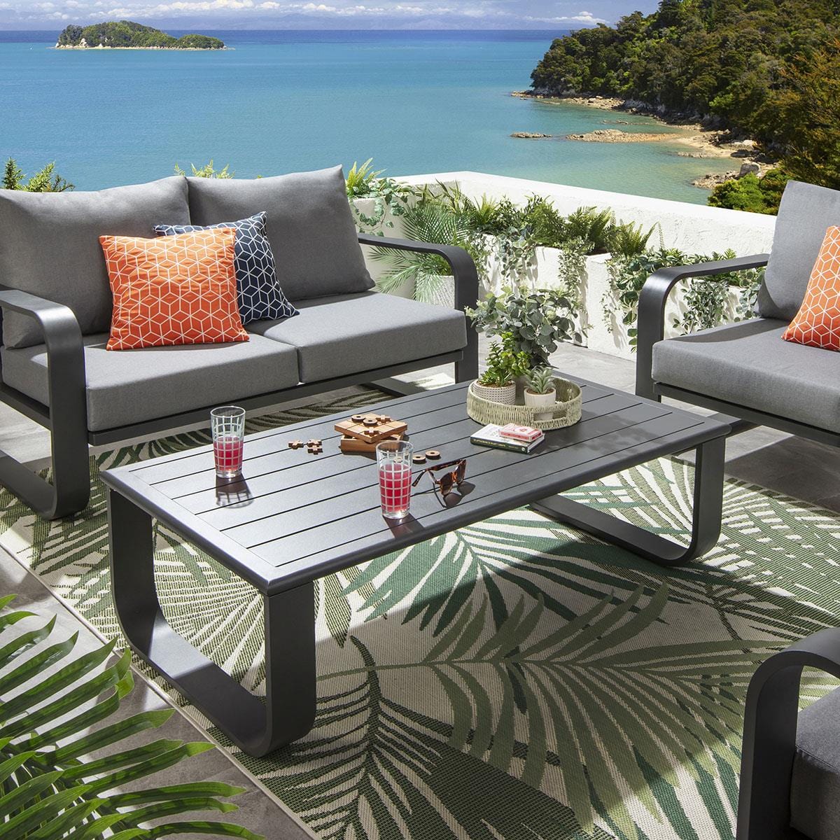 Ensemble canapé et fauteuil de jardin Freddy 5 places gris