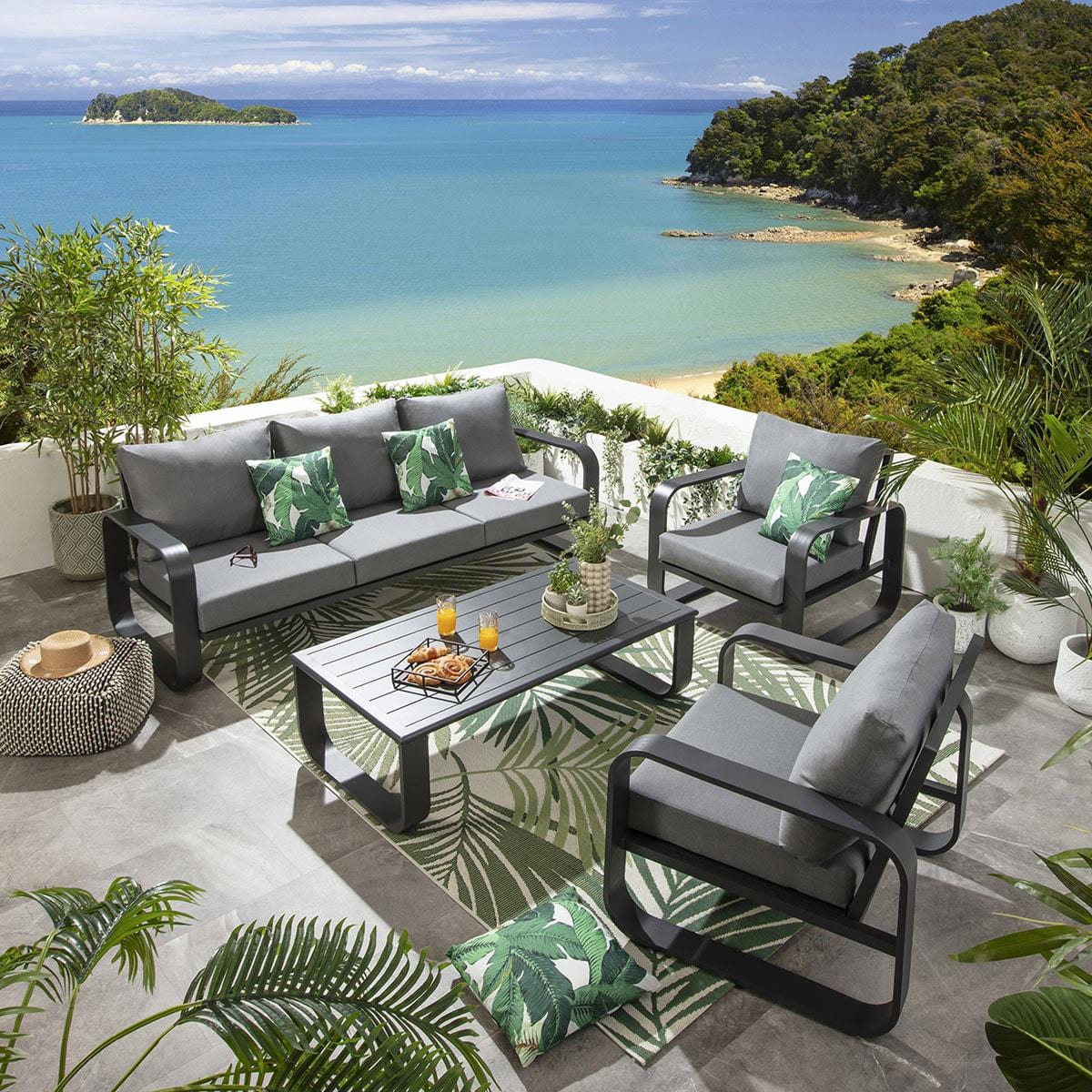 Ensemble canapé et fauteuil de jardin Freddy 5 places gris