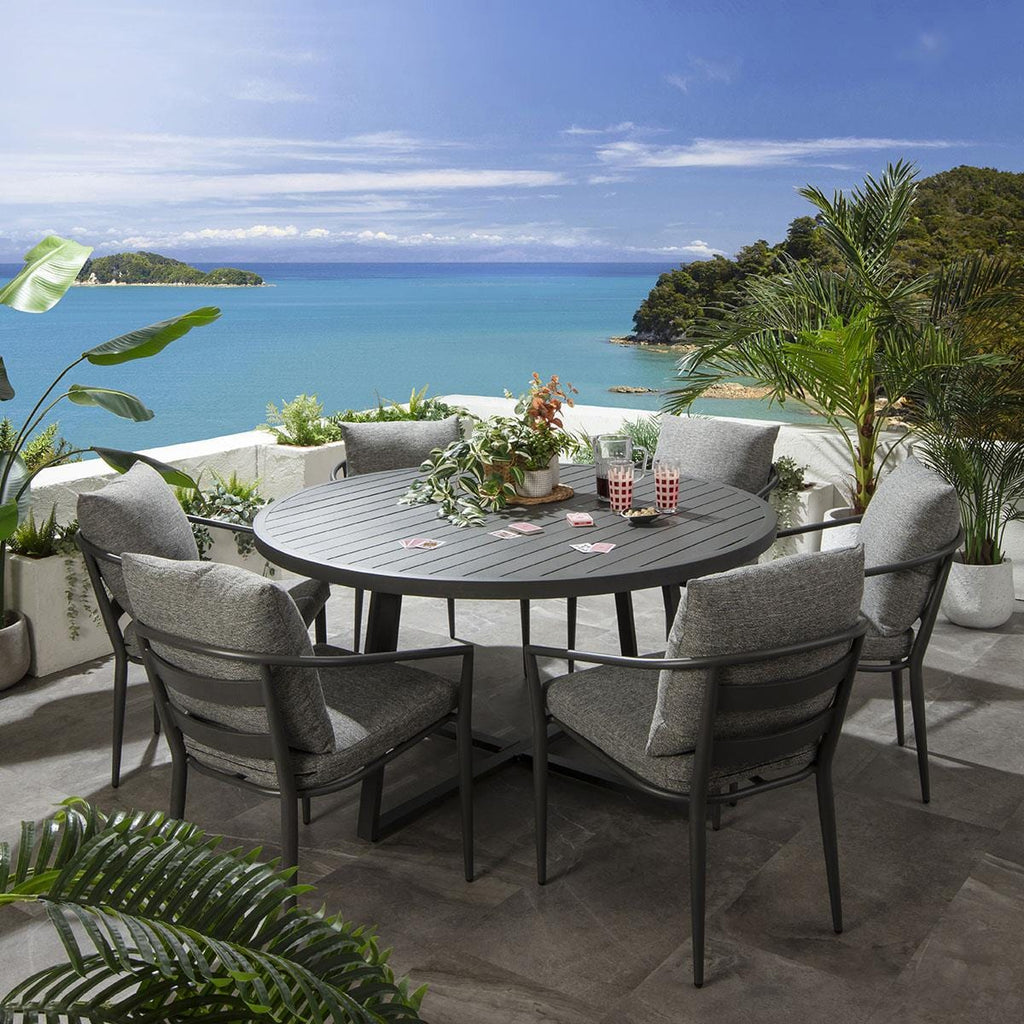 Ensemble de salle à manger de jardin rond 6 places Mia, gris aluminium