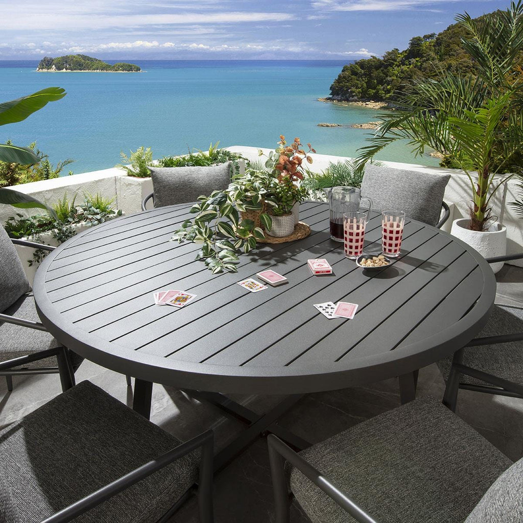 Ensemble de salle à manger de jardin rond 6 places Mia, gris aluminium