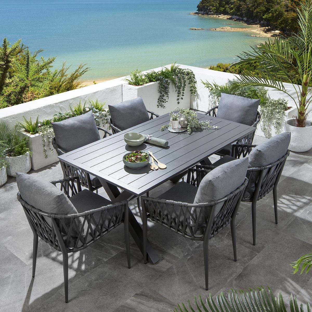Ensemble de salle à manger de jardin 6 places Verity, gris aluminium