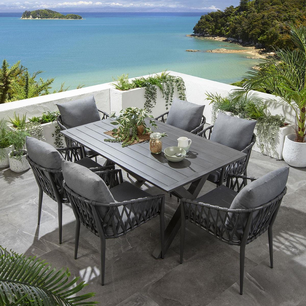 Ensemble de salle à manger de jardin 6 places Verity, en aluminium effet bois gris