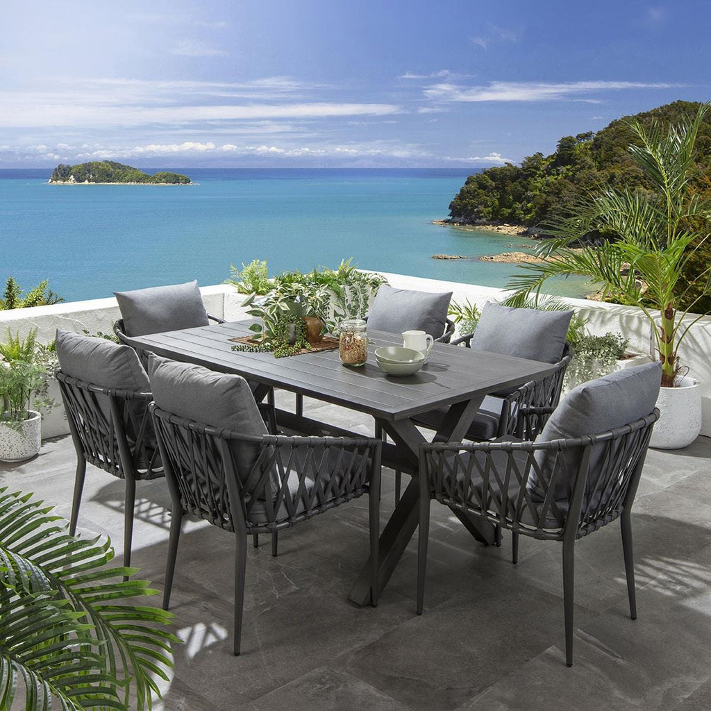 Ensemble de salle à manger de jardin 6 places Verity, en aluminium effet bois gris