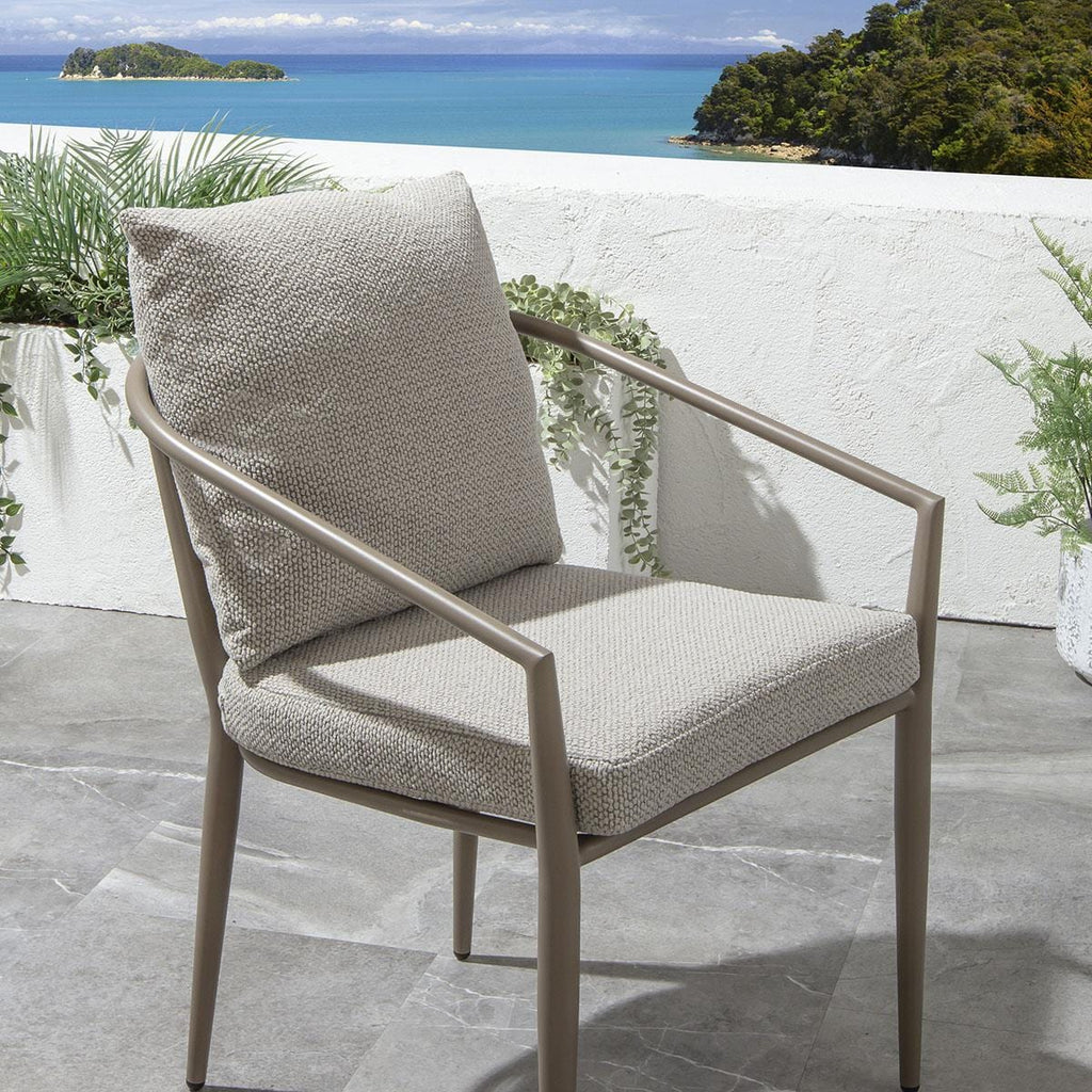 Ensemble de salle à manger de jardin rond Mia 8 places, aluminium crème et beige