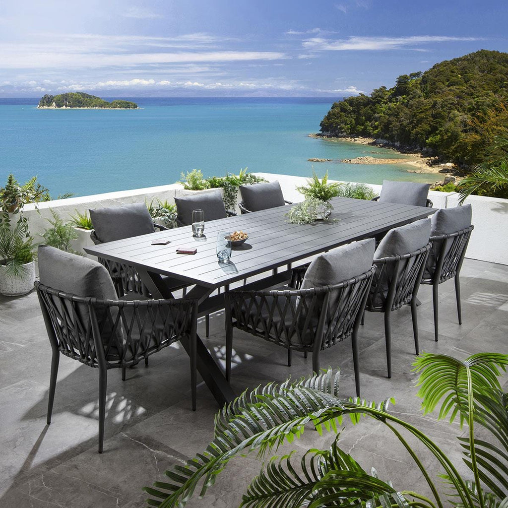Ensemble de salle à manger de jardin 8 places Verity, gris aluminium