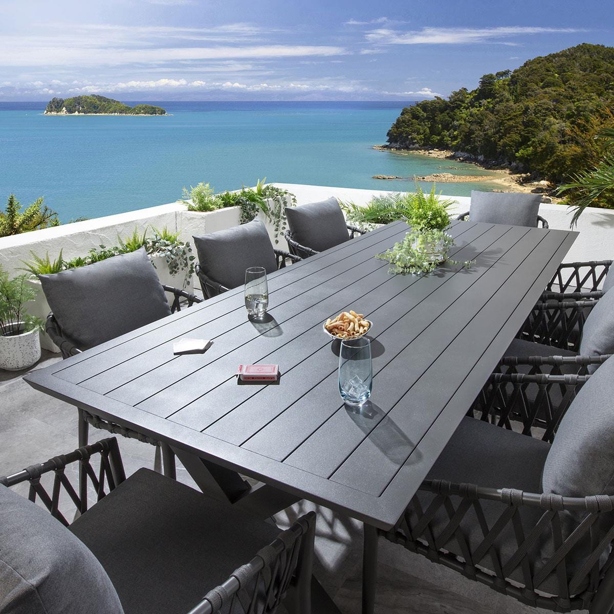 Ensemble de salle à manger de jardin 8 places Verity, gris aluminium