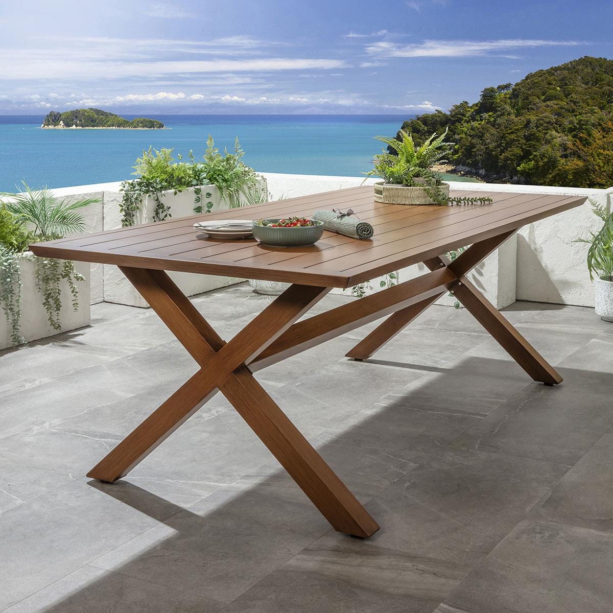 Ensemble de salle à manger de jardin Cole 8 places, aluminium effet bois vert et chêne