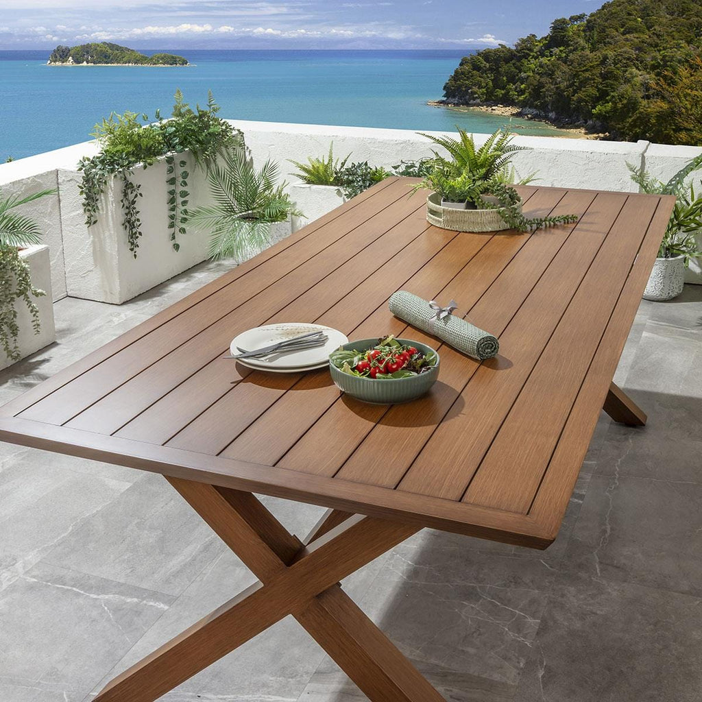 Ensemble de salle à manger de jardin Cole 8 places, aluminium effet bois vert et chêne