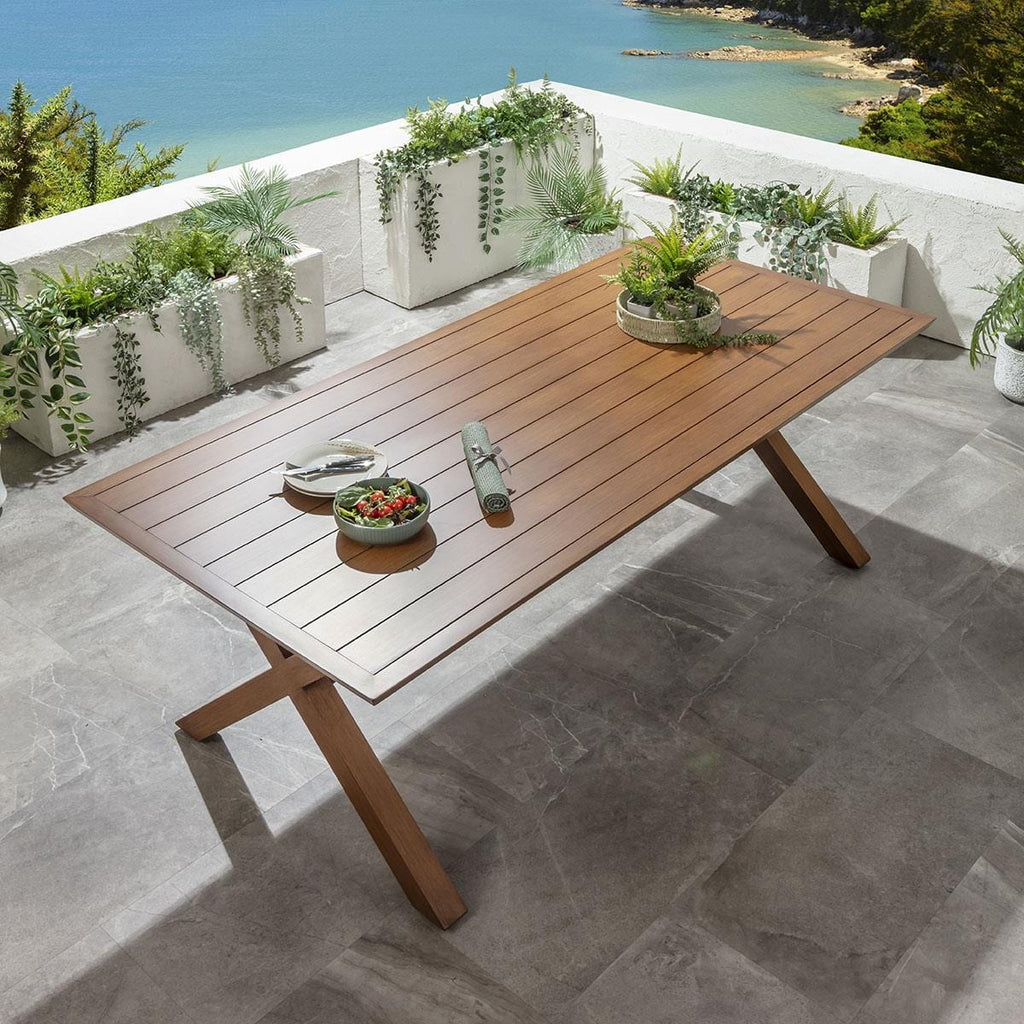 Ensemble de salle à manger de jardin Cole 8 places, aluminium effet bois vert et chêne