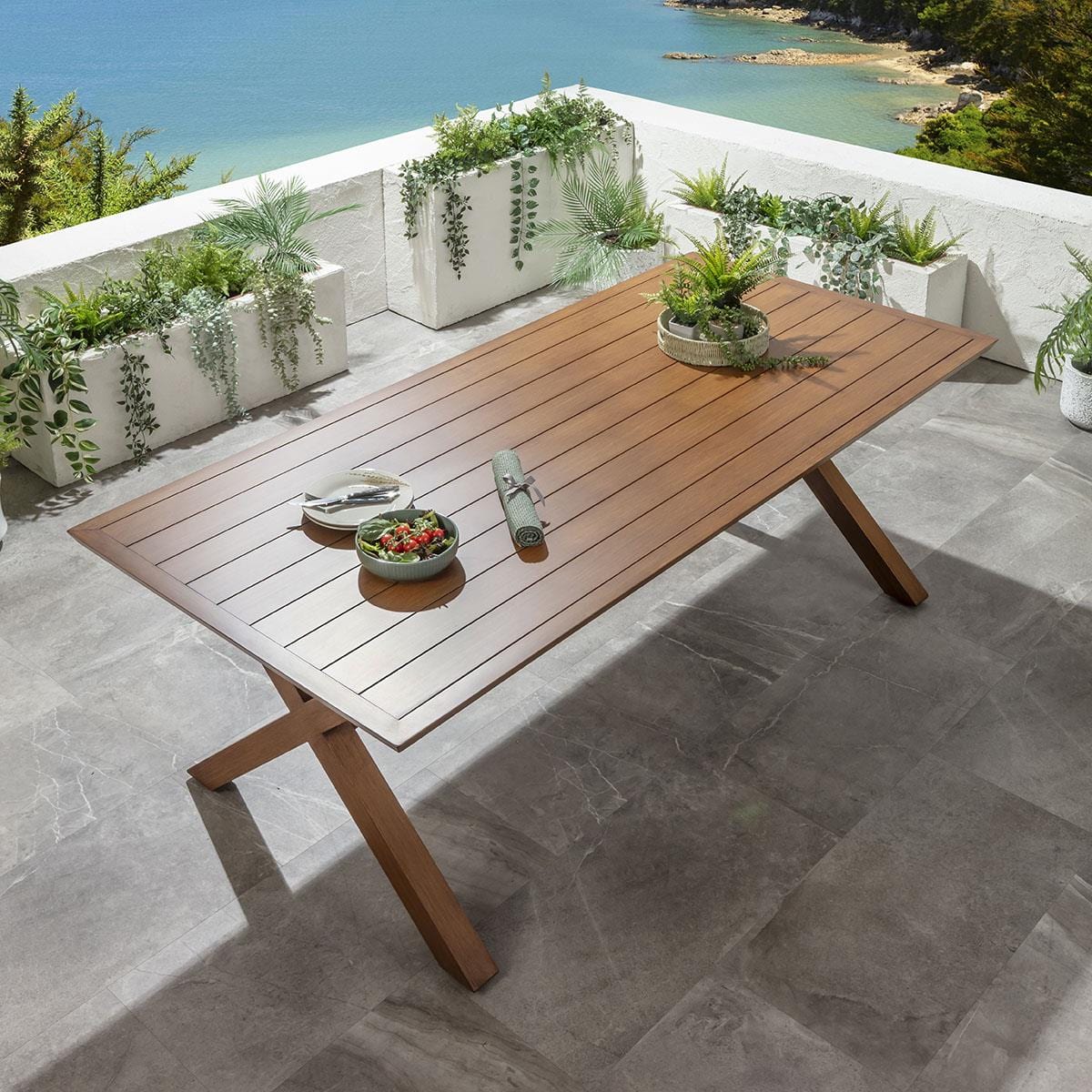 Ensemble de salle à manger de jardin Cole 8 places, aluminium effet bois vert et chêne