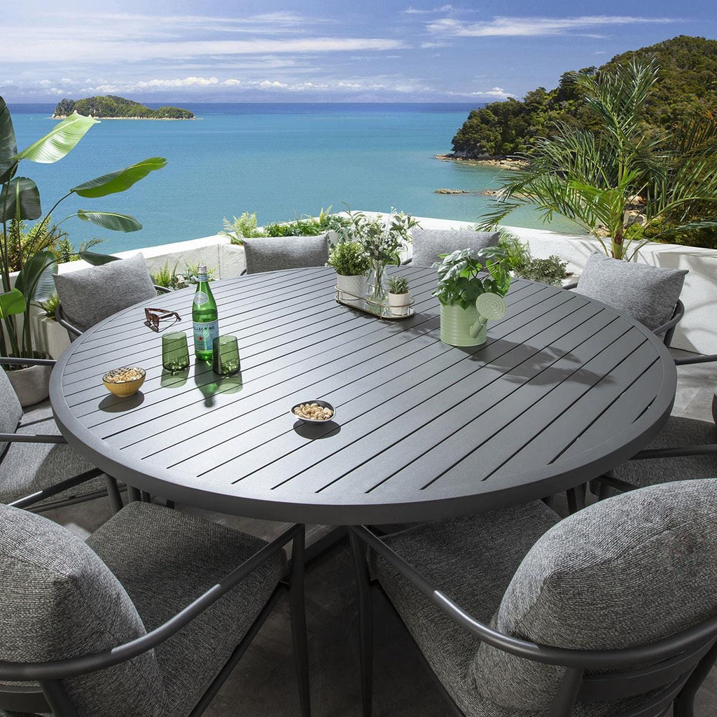 Ensemble de salle à manger de jardin rond Mia 8 places, gris aluminium