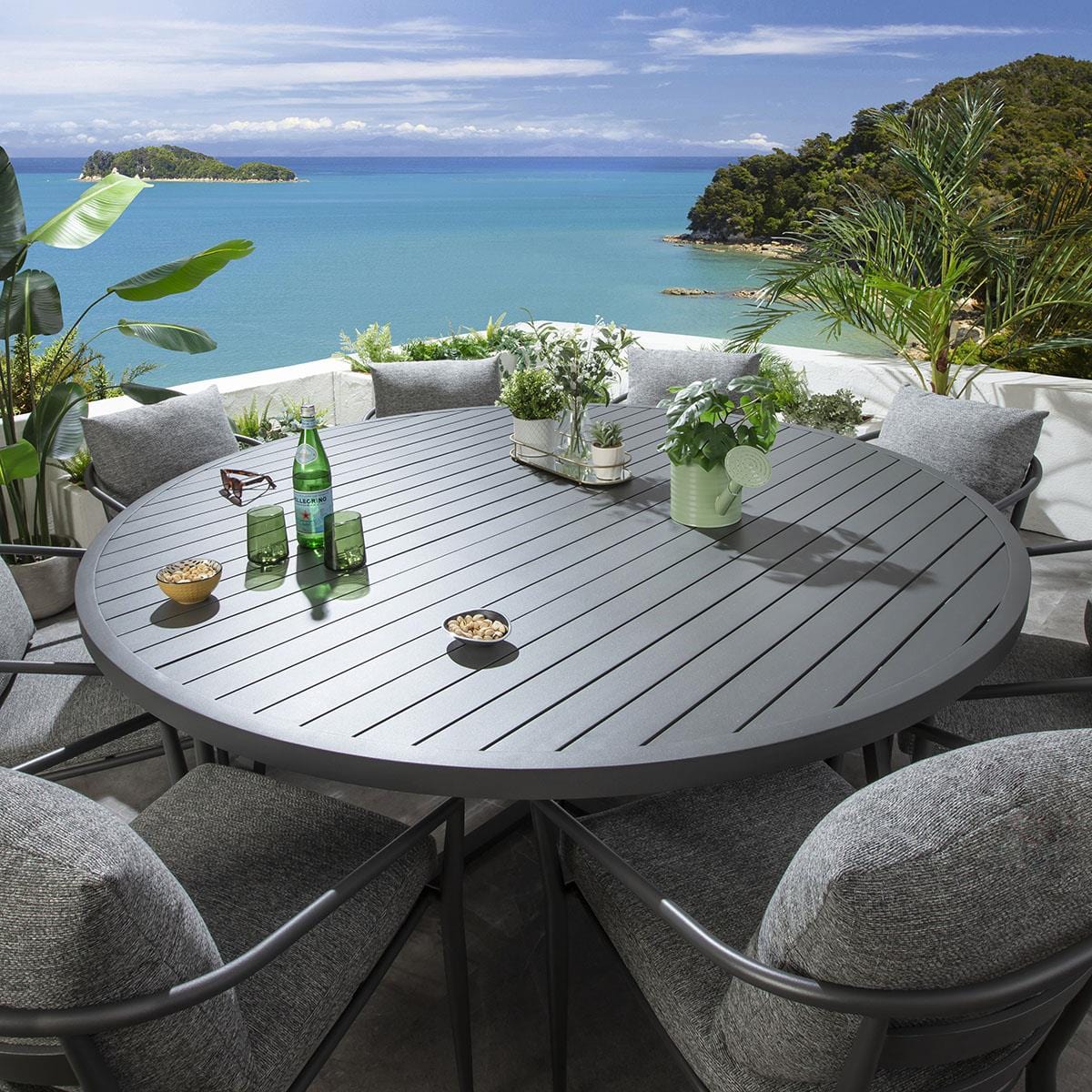 Ensemble de salle à manger de jardin rond Mia 8 places, gris aluminium