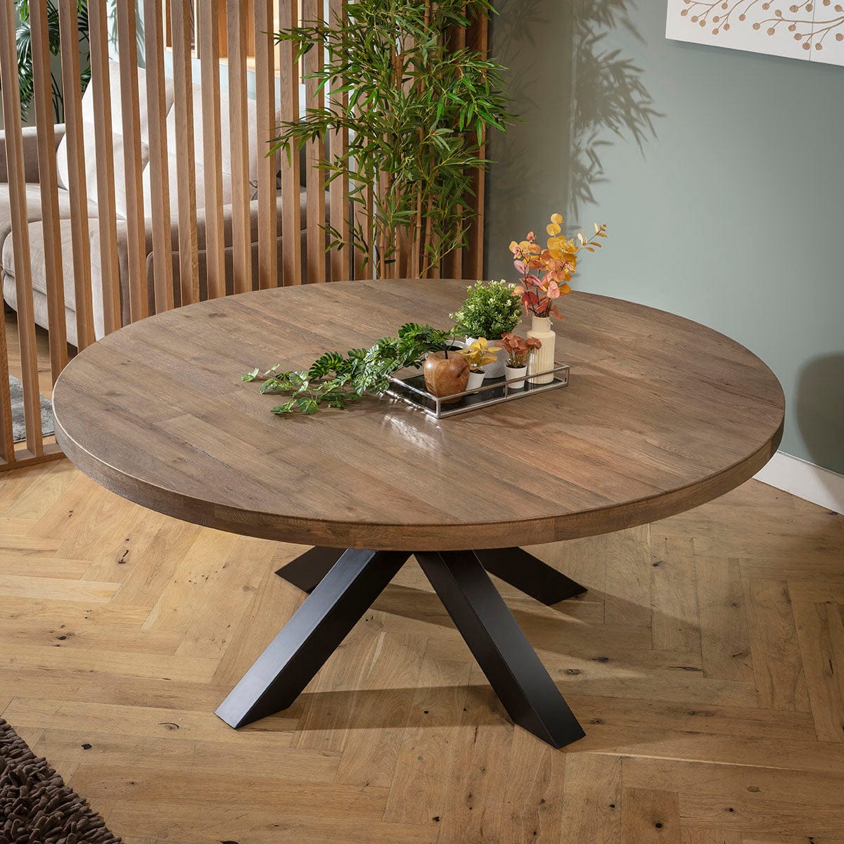 Table de salle à manger ronde Glasgow en chêne recyclé, 8 places, 180 cm