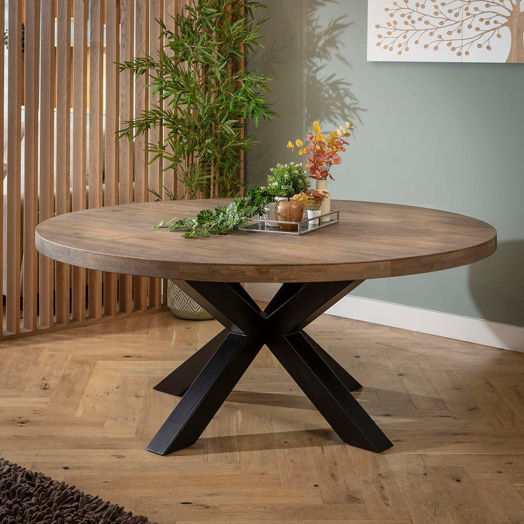 Table de salle à manger ronde Glasgow en chêne recyclé, 8 places, 180 cm