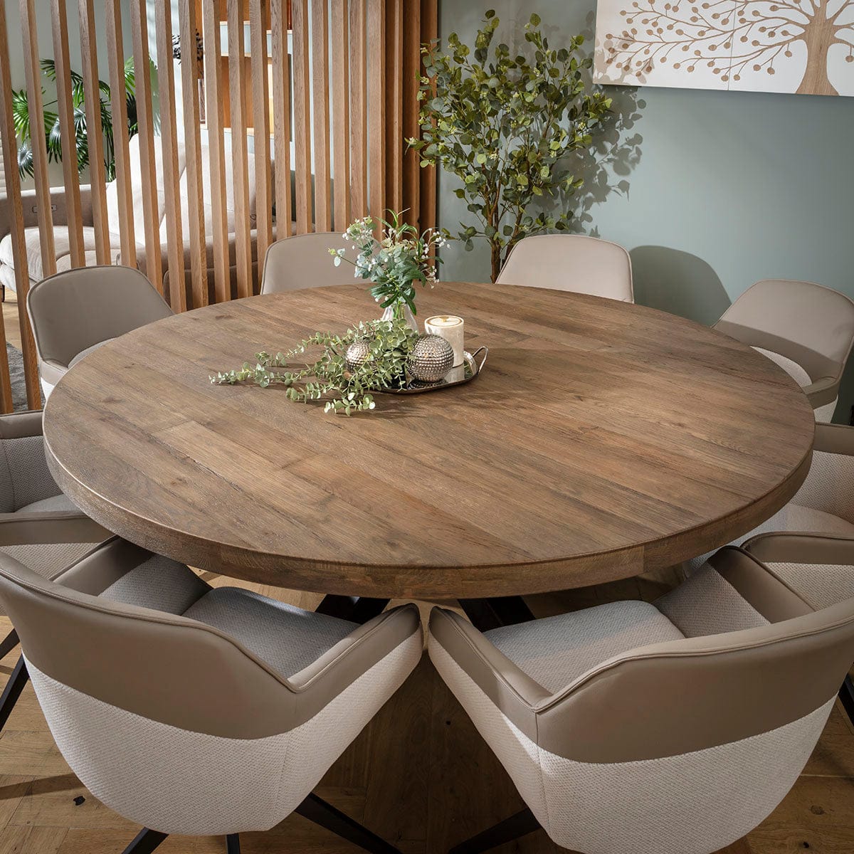 Table de salle à manger ronde Glasgow en chêne recyclé, 8 places, 180 cm