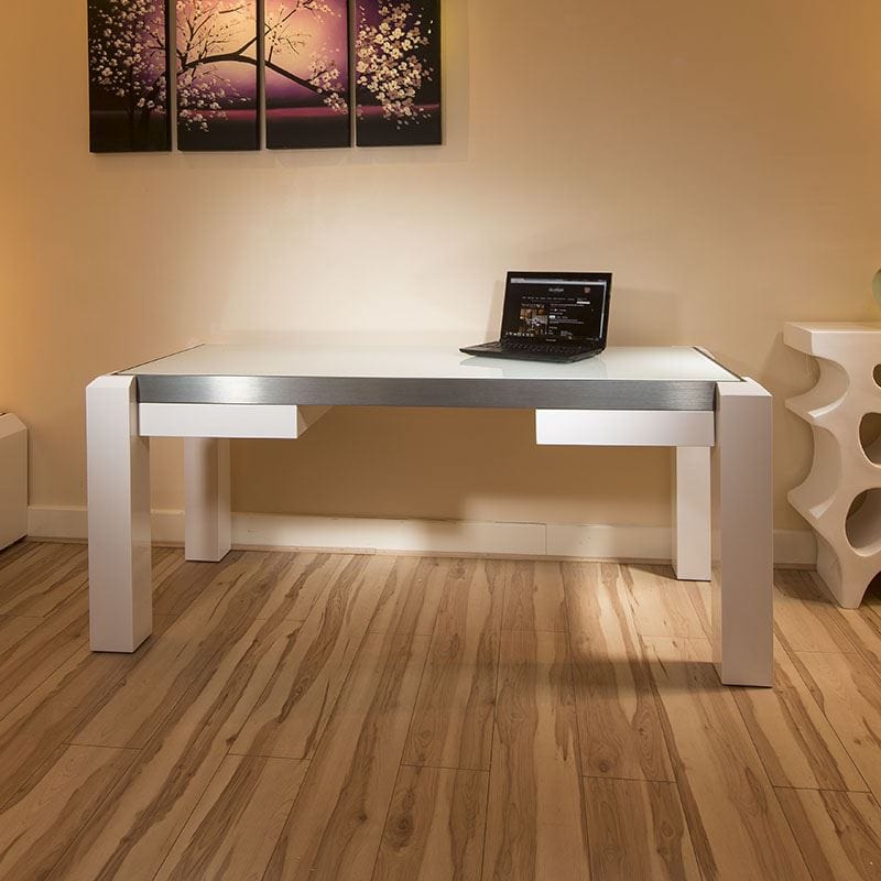 Bureau design moderne / Poste de travail blanc brillant / Plateau en verre 1,8 m Neuf