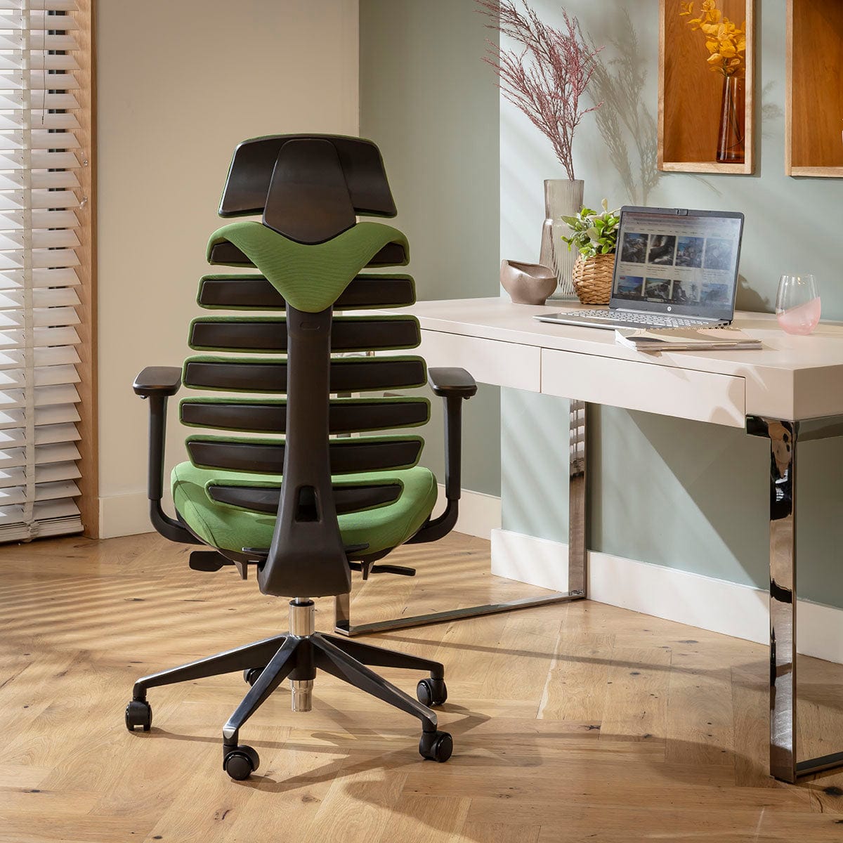 Chaise de bureau moderne Ergo en tissu noir et vert